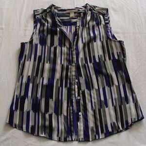 BANANA REPUBLIC Gray & Purple Sleeveless SILKY Feel BUTTON Down Sz MEDIUM